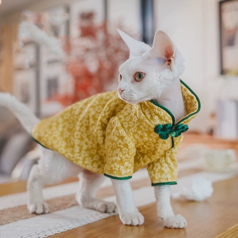 Hairless Cat 3D Embroidered Flower Cheongsam Dress
