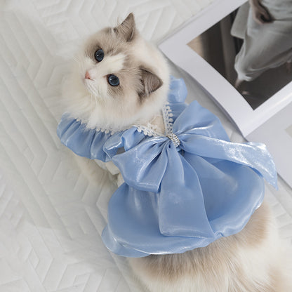 Cat Clothes Princess-style Sparkly Big Bow Dress