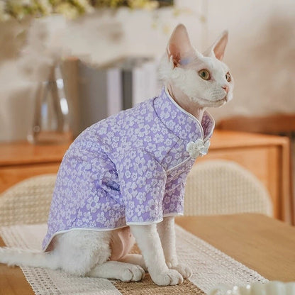 Hairless Cat 3D Embroidered Flower Cheongsam Dress