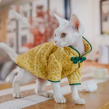 Hairless Cat 3D Embroidered Flower Cheongsam Dress