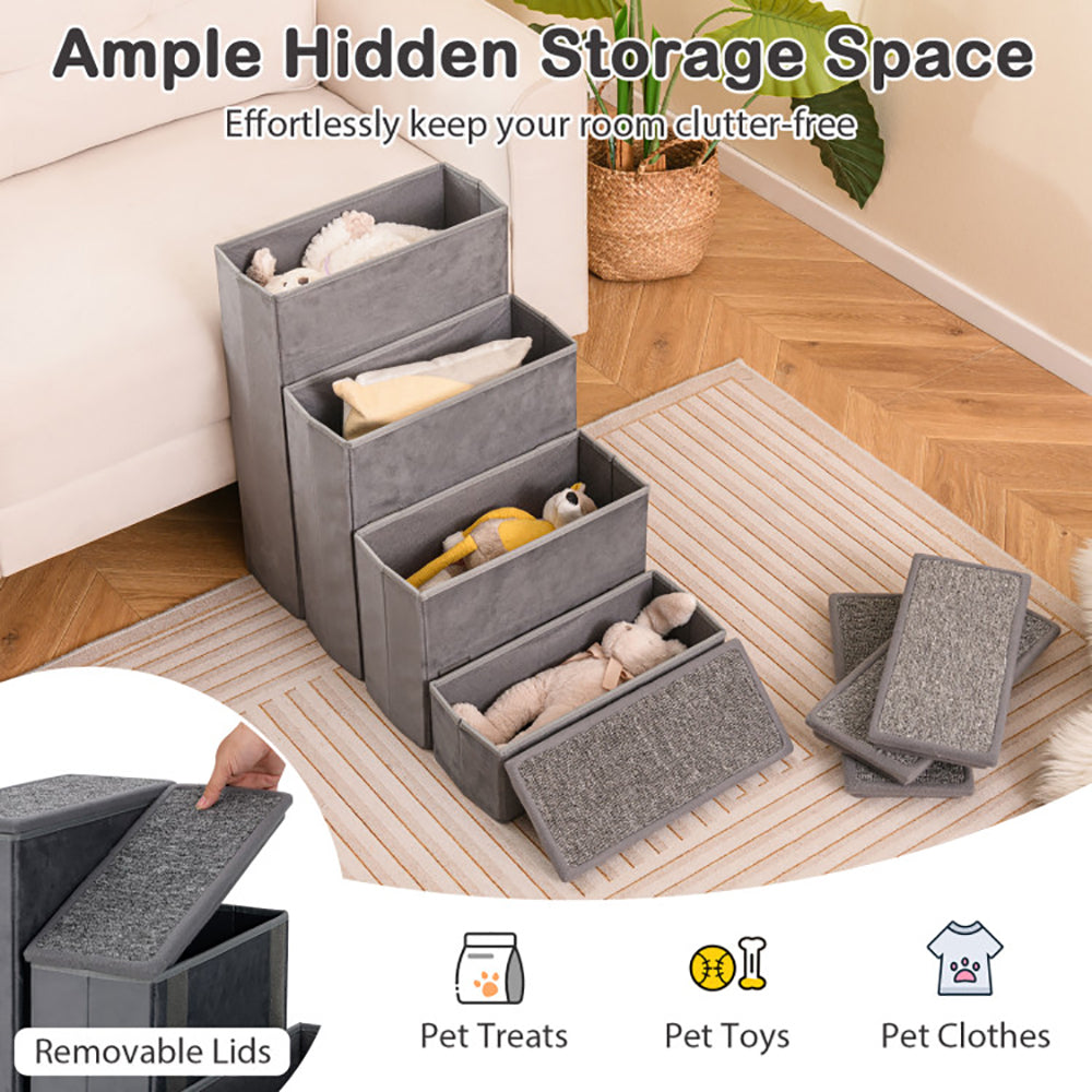 4-Step Dog Stairs Non-slip Foldable Dog Ramp With Adjustable Steps