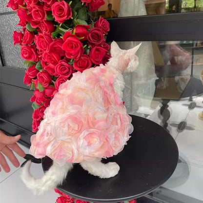 Hairless Cat Clothes Double-Layer Mesh 3D Rose Princess Dress